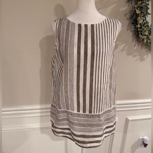 J Jill Love Linen  blouse S Striped Neutrals Sleeveless style  100% Linen